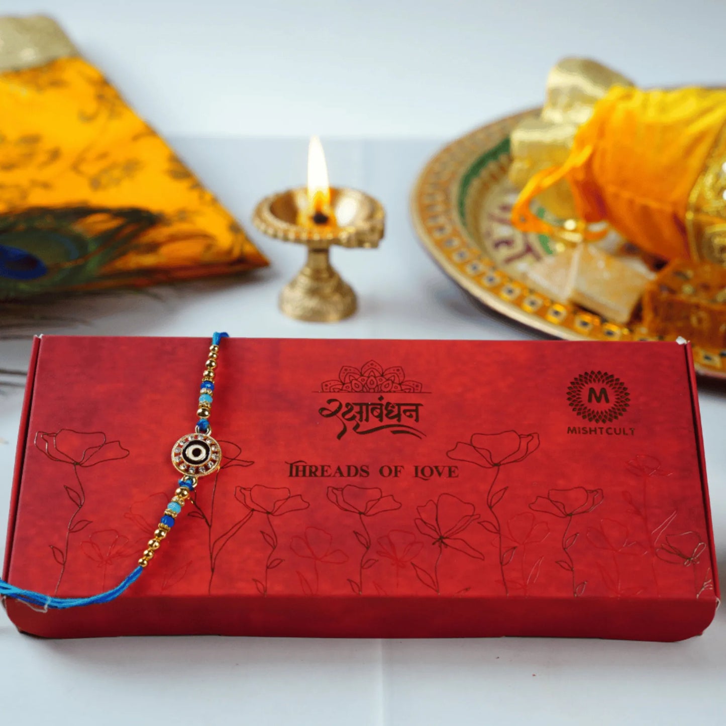 MishtCult Luxe Gift Box with Assorted Indian Sweets (Kaju Katli, Dodha Burfi, Besan Burfi) – Premium Gift Packaging – Red