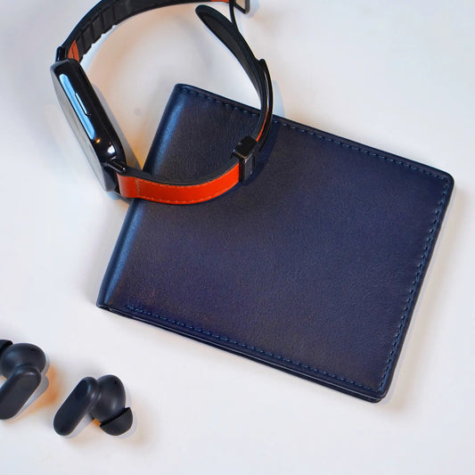 Classic Dark Blue Bifold Wallet – Minimalist, Compact & Stylish