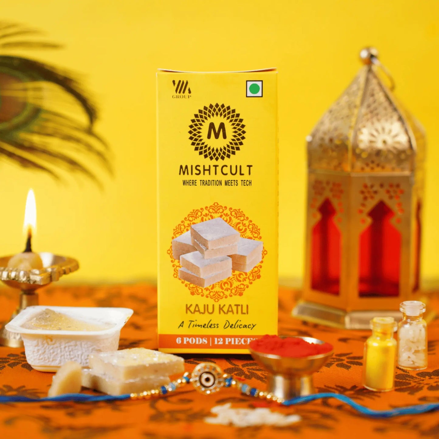 MishtCult Luxe Tall Gift Box with 6pcs Kaju Katli – Premium Sweets Hamper with Elegant Packaging