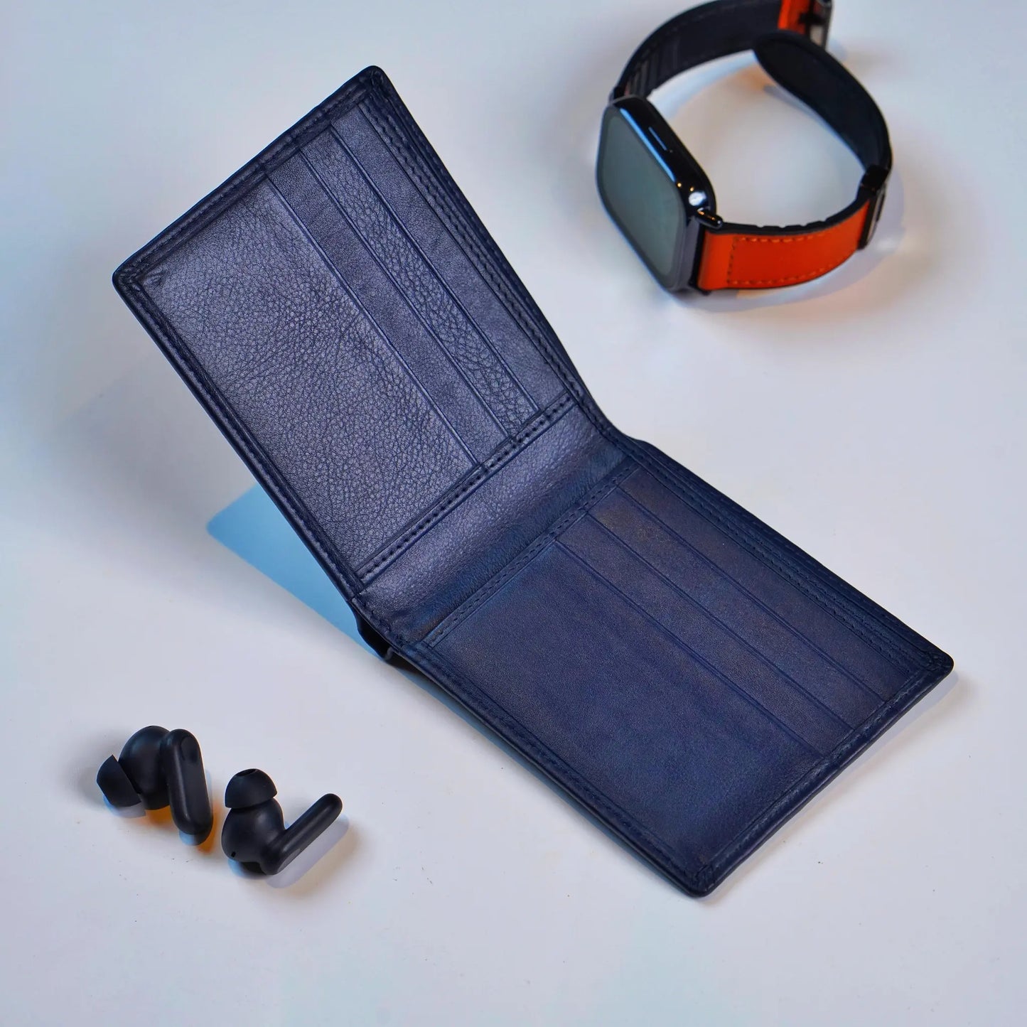 Classic Dark Blue Bifold Wallet – Minimalist, Compact & Stylish