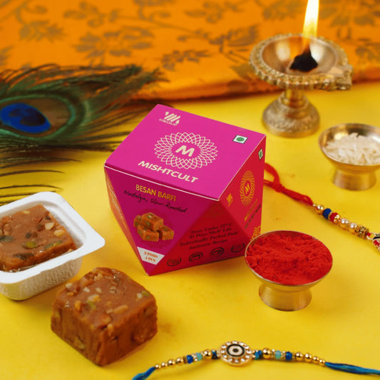 MishtCult Luxe Diamond Gift Box with Assorted Sweets (4pcs Besan Burfi) – Premium Gifting Hamper – Elegant Packaging