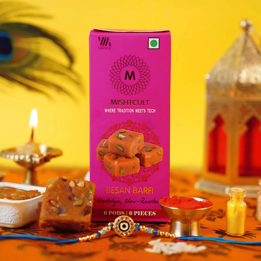 MishtCult Luxe Tall Gift Box with 6pcs Besan Burfi – Premium Sweets Hamper with Elegant Packaging