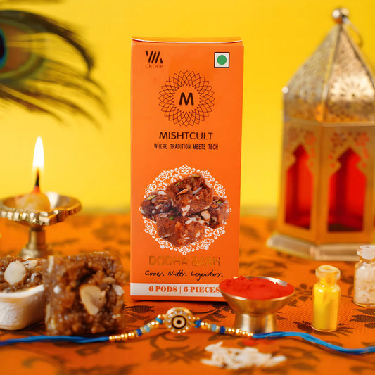 MishtCult Luxe Tall Gift Box with 6pcs Dodha Burfi – Premium Sweets Hamper with Elegant Packaging